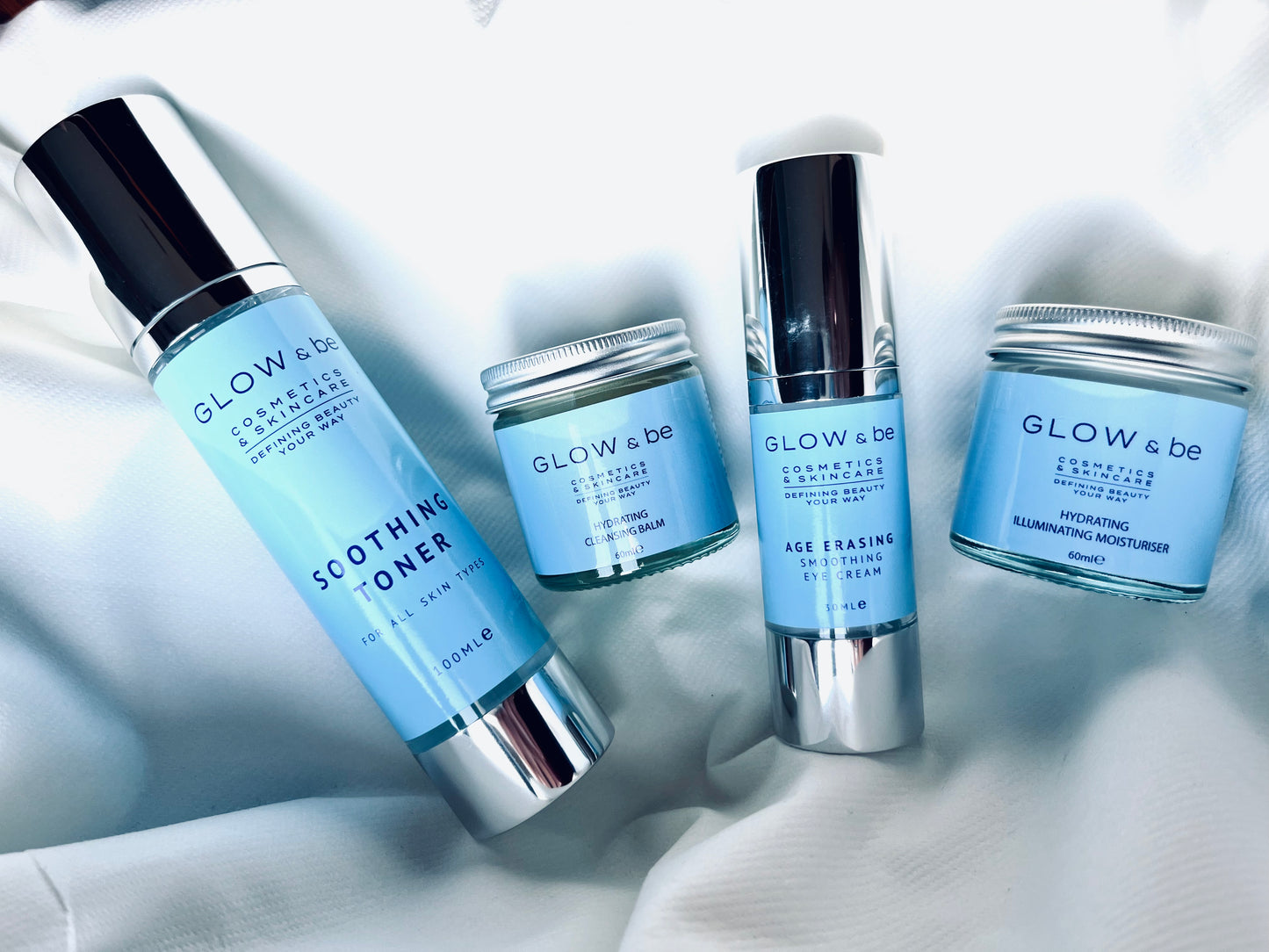 The Hydrating Skincare Collection includes Cleansing balm, soothing toner, age erasing eye cream, hydrating illuminating moisturiser 