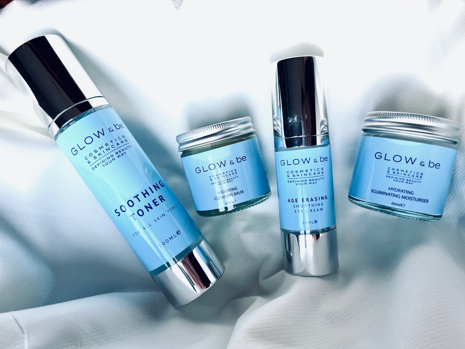 The Hydrating Skincare Collection includes Cleansing balm, soothing toner, age erasing eye cream, hydrating illuminating moisturiser 