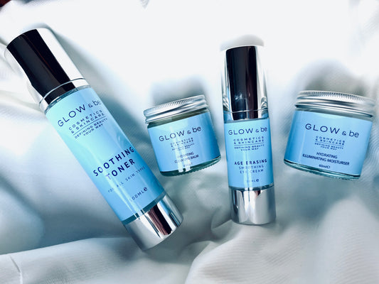 The Hydrating Skincare Collection includes Cleansing balm, soothing toner, age erasing eye cream, hydrating illuminating moisturiser 